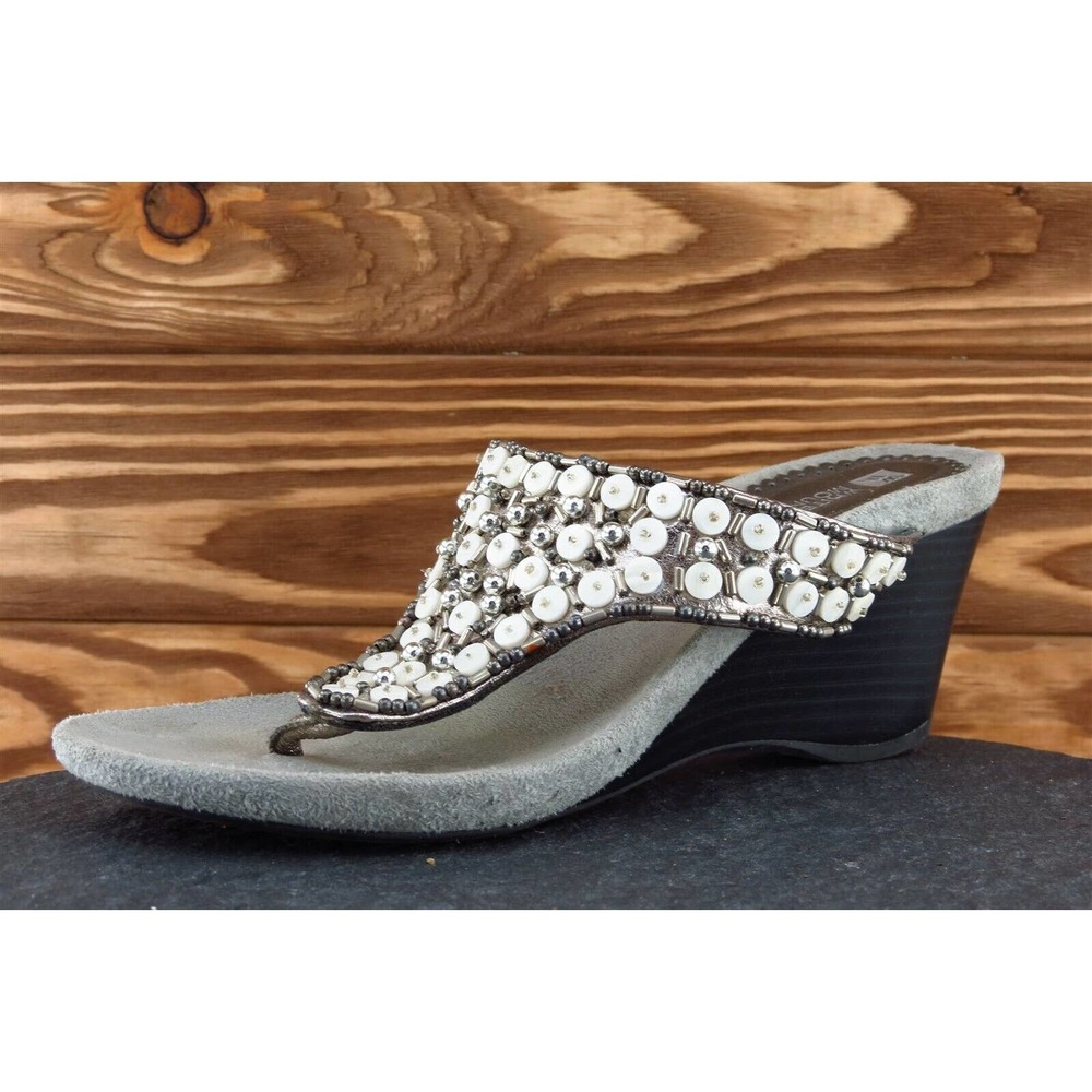White Mountain Size 6 M Silver Open‎ Toe Wedge Synthetic Women